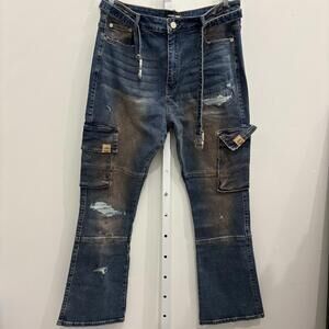 Homme + Femme Distressed Cargo Denim Jeans